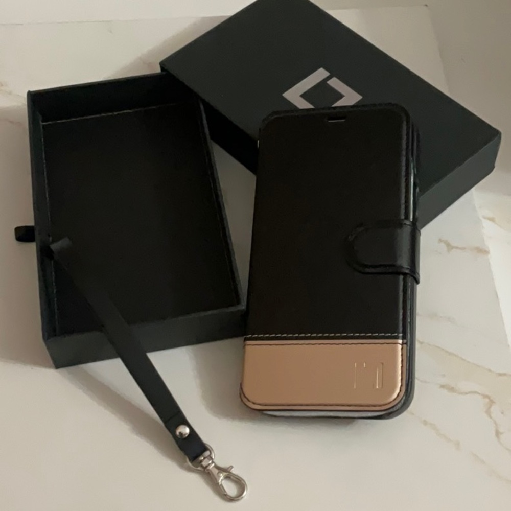 Legacy Black and Gold Leather Wallet Case for iPhone